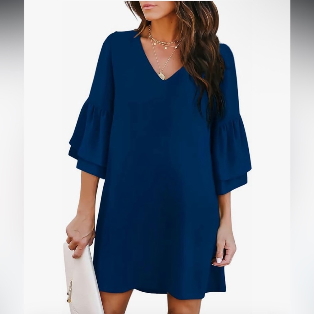 Navy Blue Dress With Bell Sleeves